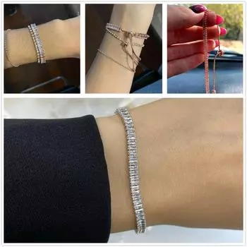 Теннисные браслеты для женщин сверкающий циркон ювелирные изделия цвета розового золота ручной работы подарок друзьям милые ювелирные изделия оптом H017