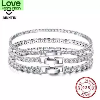 Теннисные браслеты Rinntin для женщин и мужчин, роскошные теннисные браслеты из стерлингового серебра 925 пробы, блестящие браслеты с кубическим цирконием, ювелирные изделия Sb91