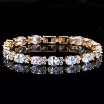 Теннисные браслеты WWJ золотого цвета овальной формы с прозрачным цирконом белый