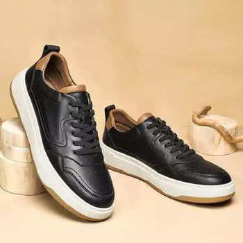 Теннисные туфли из спилковой кожи Универсальная мужская обувь для скейтборда Стильные белые мужские повседневные кроссовки Удобная уличная обувь для бега 38 чёрный