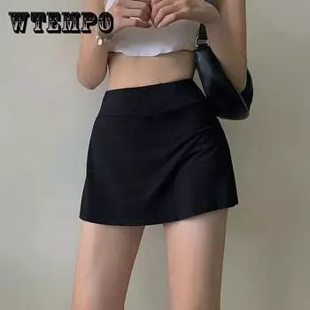 Теннисные юбки, женская облегающая сумка с высокой талией для девочек, короткая юбка на бедрах, летние спортивные брюки-кюлоты, мини-юбка трапециевидной формы с разрезом, юбки Y2K L белый