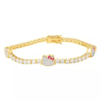 Теннисный браслет Hello Kitty Sanrio Pave Cubic Zirconia, официально лицензированный, из стерлингового серебра 18 карат с покрытием из золота и кубических цирконий, женский, 7,5 дюймов