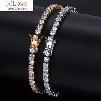 Теннисный браслет из латуни Cz 3 мм 4 мм 5 мм 1 ряд кубических цирконий золото серебряный цвет браслет для мужчин и женщин Iced Out хип-хоп ювелирные изделия