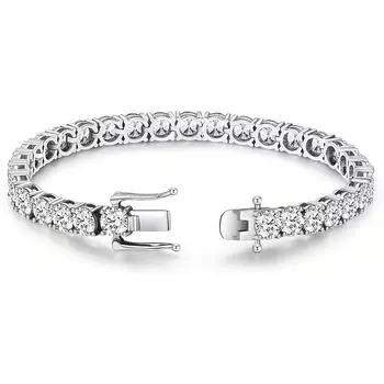 Теннисный браслет с муассанитом, теннисный браслет с бриллиантами, браслет с муассанитом круглой огранки 4 мм, ювелирные украшения в подарок как женщинам, так и мужчинам Silver 7 inches