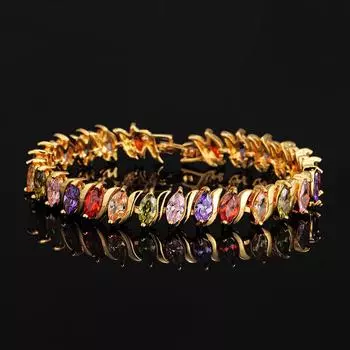 Теннисный браслет в форме листа с золотым цирконом CMM, блестящие модные женские украшения с темпераментом