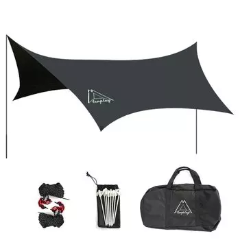 Tenplay Hexa Tarp Водонепроницаемый брезент с шестом Технология темной комнаты 440 см Солнцезащитный козырек Теплозащитный экран Блокировка света Защита от ультрафиолета Солнцезащитный козырек Давление воды