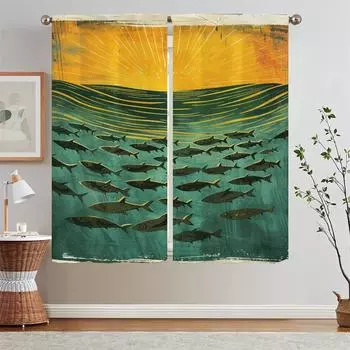 Tentacles Deep-sea Fish School Blackout Curtains Salon 2 Cheap Pieces Living Room Curtain Tiebacks Partition Curtains for Camera W50xH70cmx2pcs-CL