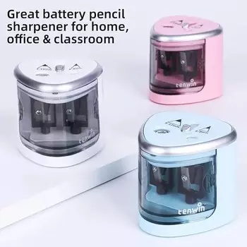 TENWIN Electric double-hole pencil sharpener Quick sharpening school supplies for 6-12mm pencils(Battery Not Included) серебряный