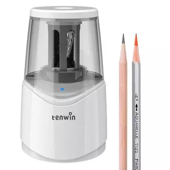 Tenwin Electric Pencil Pencil Spiral перезаряжаемый кабель совместим с защитой от отключения электроэнергии автоматический выброс грифеля офисная белая точилка,