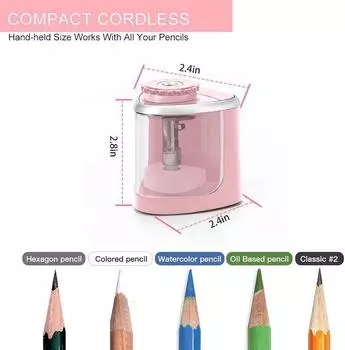 TENWIN Electric Single-hole Pencil Sharpener for Quick Sharpening for 6-8mm Pencils/School/Office (Battery Not Included) чёрный