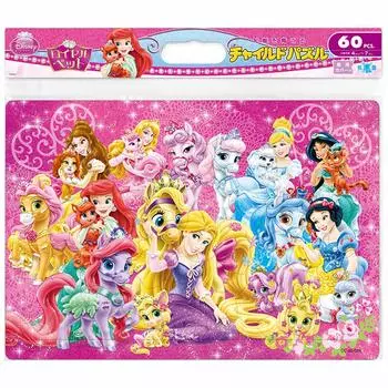 Tenyo Child Puzzle Disney Princess and Royal Pet 60 Piece Puzzle for Children Antibacterial Coat Comes with Cleaning Cover Ages 4 and Up DC-60-084