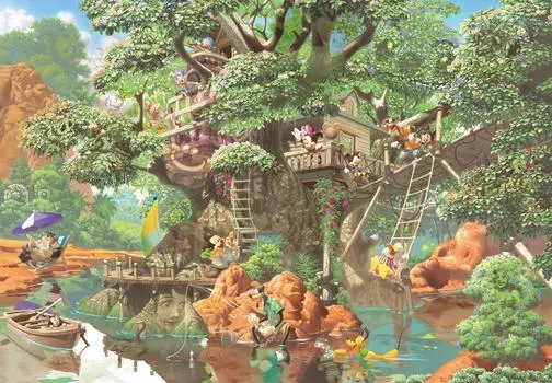 Tenyo in 1000 Piece Jigsaw Puzzle Disney Mysterious Forest Tree House Comes with glue and spatula Service card included [Made Japan] (51x73.5cm)