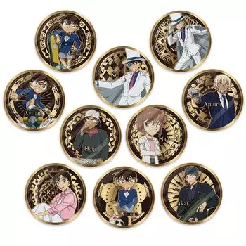 Tenyo Overwhelming Gold Badge Detective Conan 1 Set [10 pieces per box] TKB-S01 24K Gold Plated Tin Badge Diameter approx. 5.6cm