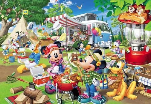 Tenyo [Сделано в Японии] Пазл из 1000 деталей Disney Everyone Auto Camping (51х73,5см) D-1000-026 В комплект входит клей и шпатель. В комплект входит сервисная карта.