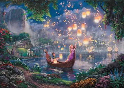 Tenyo в 2000 пазлах Disney Thomas Kinkade Rapunzel on the Tower Tangled Canvas Style Special Art Collection с клеем и шпателем