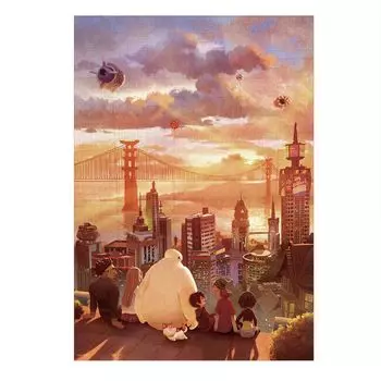 Tenyo в пазле из 1000 деталей Disney Baymax Remembering the Sunset в стиле холста с клеем и шпателем, в комплект входит сервисная карта [Сделано в Японии]