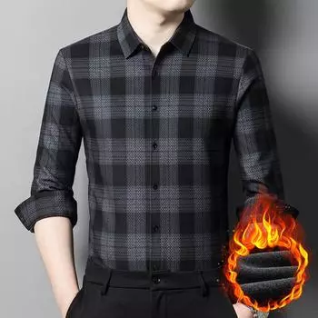 Теплая бархатная рубашка с длинными рукавами, утепленная мужская рубашка с лацканами на осень и зиму M