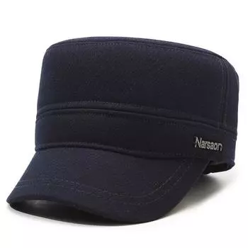 Теплая бархатная шапка с плоским верхом для людей среднего и пожилого возраста, защита ушей, утепленная мужская толстая шапка темно-синий