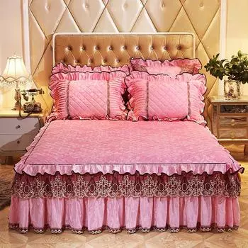 Теплая бархатная юбка-кровать, цельная юбка, покрывало с хлопковой подкладкой, утолщенное однотонное кружево, нескользящее, 1,8 м 1.5x2.0m 1pcs