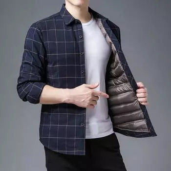 Теплая белая рубашка на утином пуху, мужская, осень-зима, плюс утолщенный бархат, рубашка с длинными рукавами для мужчин среднего возраста, повседневная мужская куртка M