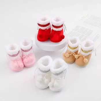 Теплая детская обувь, зимние сапоги, хлопковая обувь с бантом на шнуровке, мягкая и удобная детская обувь 12