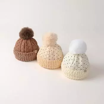 Теплая детская шапочка для мальчика и девочки, простая однотонная шапка в горошек для малышей, теплая шапка на осень-зиму с плюшевым шариком