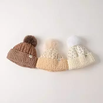 Теплая детская шапочка для мальчика и девочки, простая однотонная шапка в горошек для малышей, теплая шапка на осень-зиму с плюшевым шариком