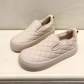 Теплая домашняя одноступенчатая модная повседневная женская обувь с плоской подошвой и ромбовидной решеткой 37 абрикосовый
