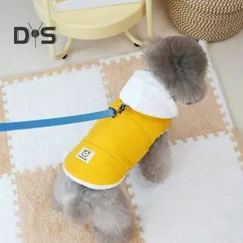 Теплая флисовая куртка для собак с капюшоном, зимняя одежда, толстая куртка для домашних животных, одежда для путешествий в холодную погоду для маленьких собак XS жёлтый