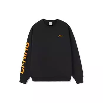 Теплая флисовая свободная толстовка с круглым вырезом и принтом логотипа серии тренировок Li Ning, черная AWDRF44-1 S