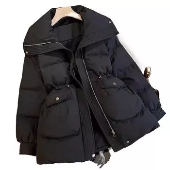 Теплая хлопковая куртка средней и длинной длины, женская куртка, утягивающая талию и стройнящая, универсальная хлопковая куртка, устойчивая к холоду, свободная куртка XXXL чёрный