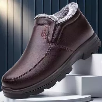 Теплая хлопковая обувь с бархатной подкладкой для зимы: Нескользящая, легкая и мягкая подошва — идеально подходит для мужчин среднего и пожилого возраста 46 чёрный