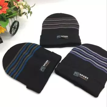 Теплая и бархатная мужская вязаная шапка с толстой внутренней подкладкой, теплая вязаная мужская шапка с украшением в виде букв, модная мужская шапка