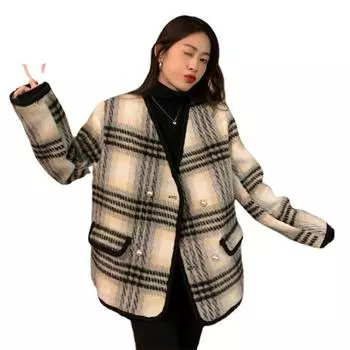 Теплая и модная шерстяная женская куртка S чёрный