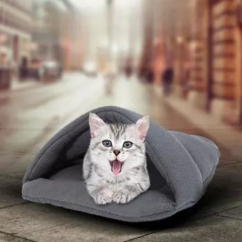 Теплая и мягкая кровать для собаки, теплая грелка для домашних животных, тапочки, домик для кошек, спальный мешок, гнездо, пещерная кровать зимой XS синий