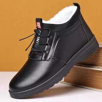 Теплая и противоскользящая хлопковая обувь для среднего и пожилого возраста с первым слоем коровьей кожи осенью и зимой 39 чёрный