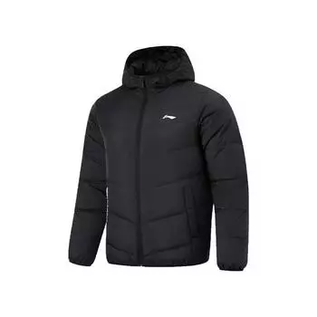 Теплая и удобная куртка для настольного тенниса Li Ning с капюшоном и молнией, простая модная верхняя одежда унисекс, черный цвет AYMU281 M