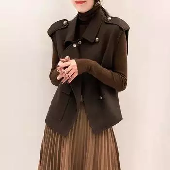 Теплая и удобная шерстяная безрукавка-жилетка для женщин на осень и зиму M чёрный