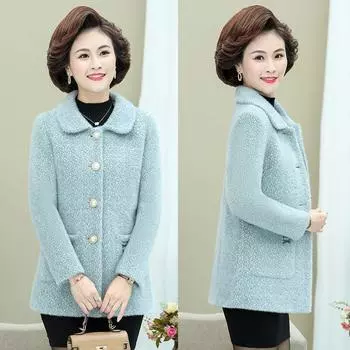 Теплая и удобная шуба из искусственного меха для женщин среднего возраста осенью и зимой XL серый