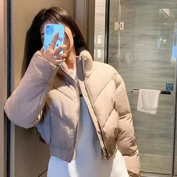 Теплая и удобная зимняя куртка для женщин, свободное короткое пальто из хлопка в корейском стиле M хаки