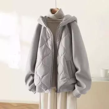 Теплая и утолщенная хлопковая одежда с капюшоном, женская одежда больших размеров, зимнее новое свободное и тонкое пальто S серый