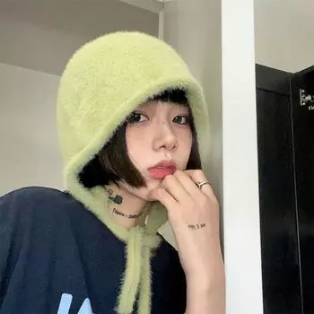 Теплая искусственная меховая шапка плюшевые шапки Y2K модная шапка-пуловер с завязкой женская экрю