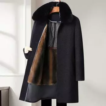 Теплая куртка из шенилла средней и длинной длины с подкладкой из флиса и лацканами для деловых людей среднего и пожилого возраста 170 кофейный