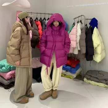 Теплая куртка с капюшоном средней и длинной длины на белом утином пуху для женщин 2024 года, зимняя новая куртка большого размера Average size 90-77.5 kg синий