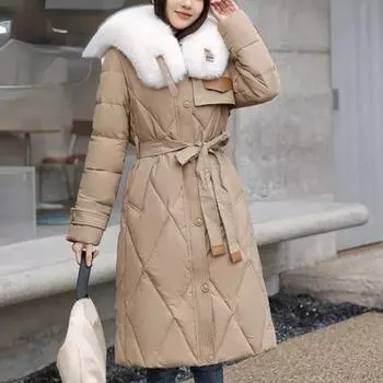 Теплая куртка, женская длинная парка, пальто, новинка 2023 года, зимние пальто, тонкие пуховые хлопковые толстые куртки, верхняя одежда с меховым воротником, парки, женская одежда S зелёный