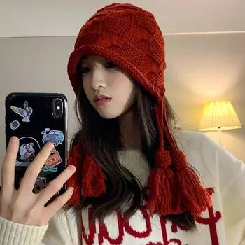 Теплая лыжная брендовая шапка с большой кисточкой для девочек, теплая вязаная шапка, комплект, зимняя женская шерстяная шапка-бини, толстая женская праздничная кепка с черепами