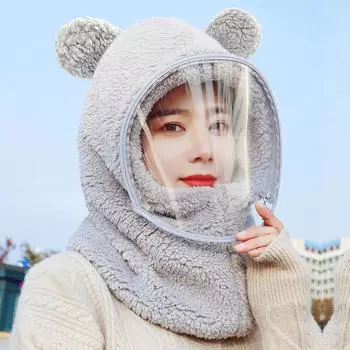 Теплая маска для лица для езды, утолщенная плюшевая шапка-пуловер, модные шапки с полной защитой лица, для холодной погоды