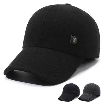 Теплая мужская бейсбольная кепка, зимняя, бархатная, ветрозащитная, для защиты ушей, для людей среднего возраста, кепка, защищающая от холода Adjustable тёмно-синий