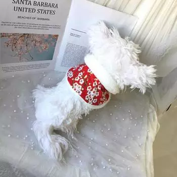 Теплая накидка на шнуровке, удобная для ношения, новогодняя праздничная шаль для собаки XS белый