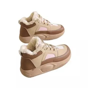 Теплая обувь женская высокий верх женские вулканизированные туфли женские кроссовки смешанные цвета круглый носок шнуровка платформа женская повседневная обувь 35 коричневый